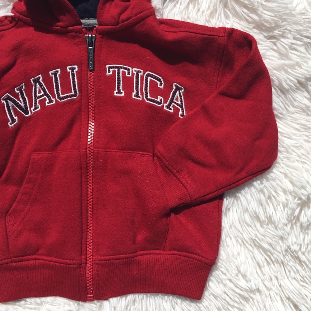 NAUTICA Boys Red Spell Out Zip Up Hoodie - Picture 3 of 3